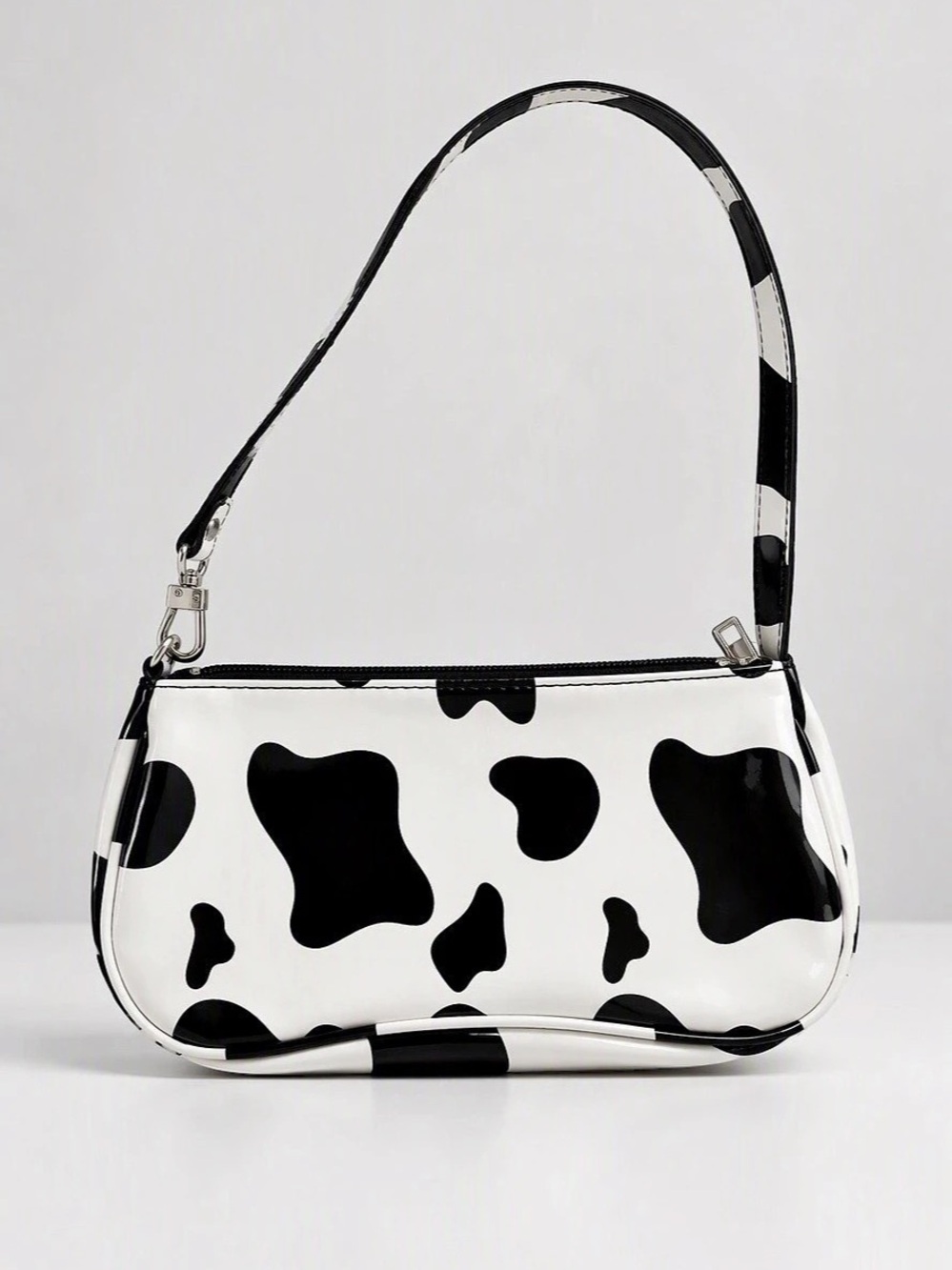 5/$25 Cow Print Shoulder Bag in White & Black